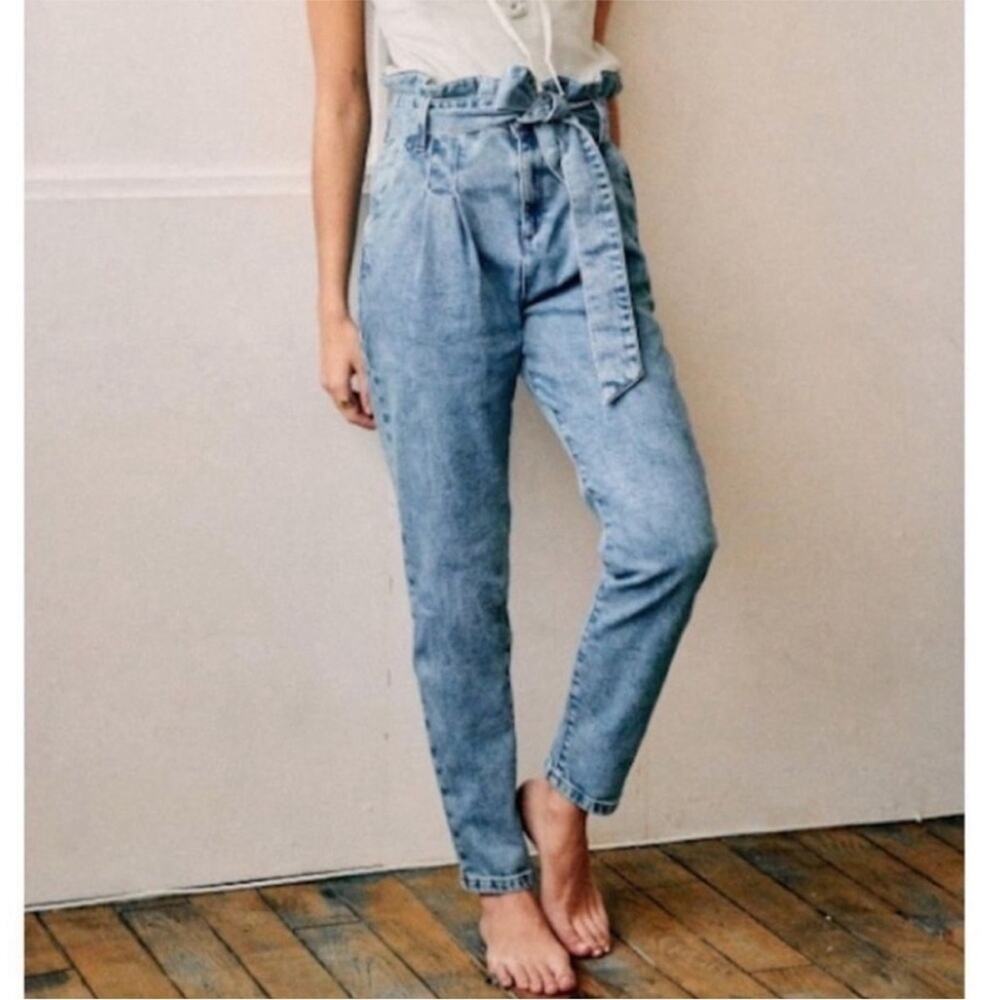 Sezane Austin trouser pants in Bleached Blue Belted Tapered Jeans 34 / US 2 - Picture 10 of 10